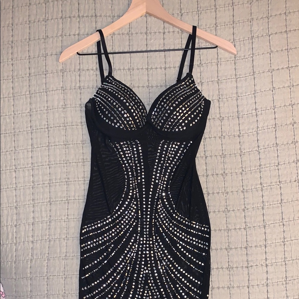 Black and Silver Sheer Embellished Dress
